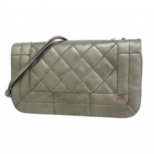 CHANEL Silver Lambskin Leather Shoulder Bag